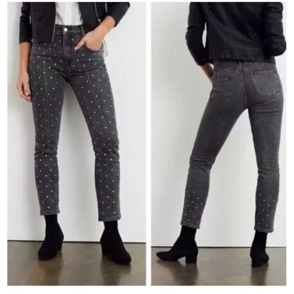 Pilcro Anthropologie High Rise Slim Jeans 31 Charcoal Diamond Studded Ankle